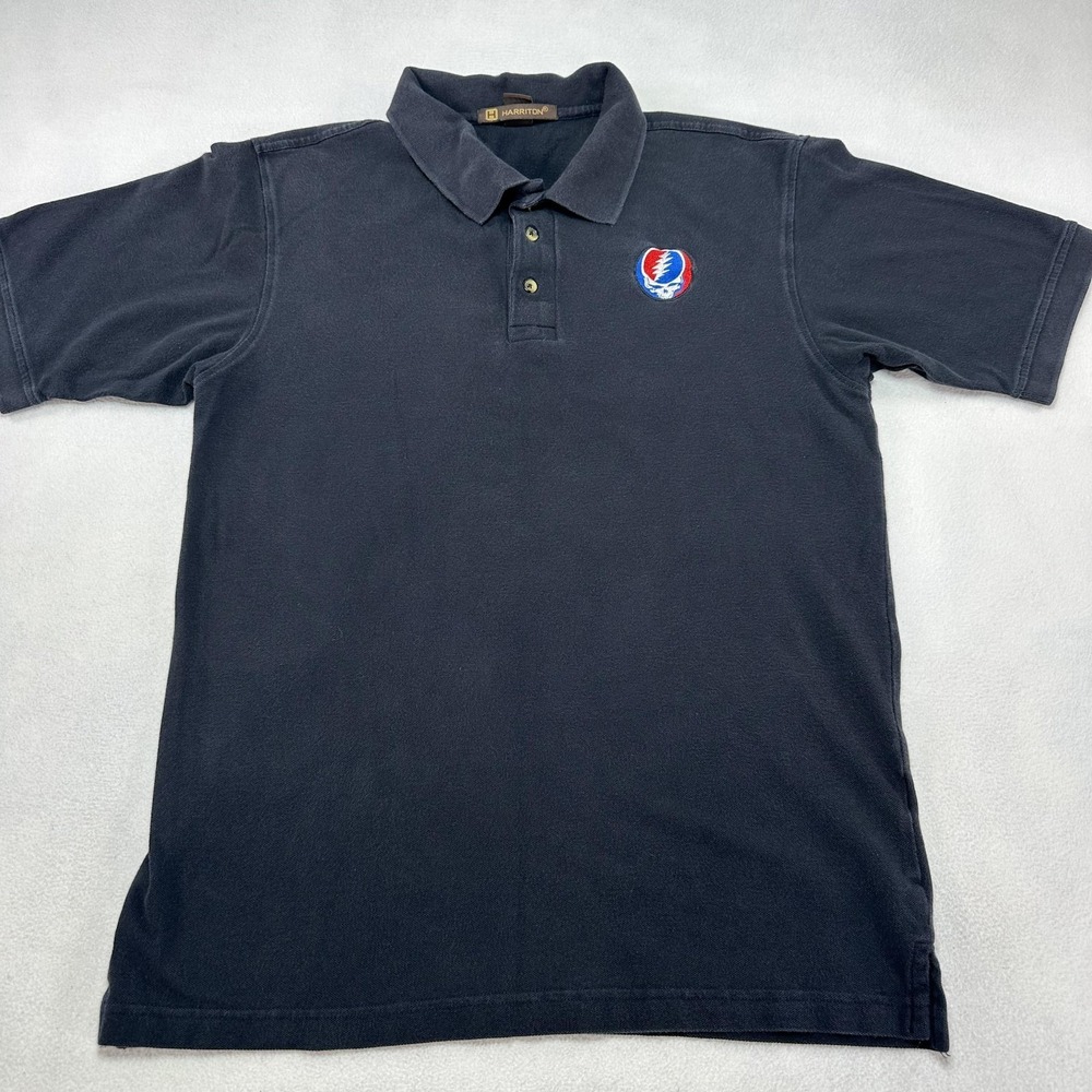 Grateful Dead Polo Shirt Mens Medium Blue Steal Your Face Embroidered Harriton